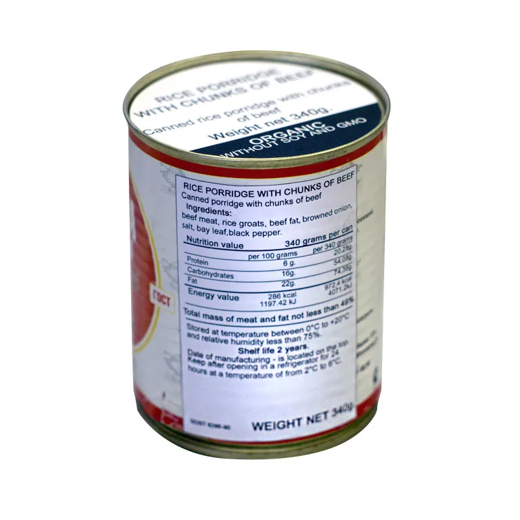 
Organic canned meat food in asortiment: beef, pork luncheon 