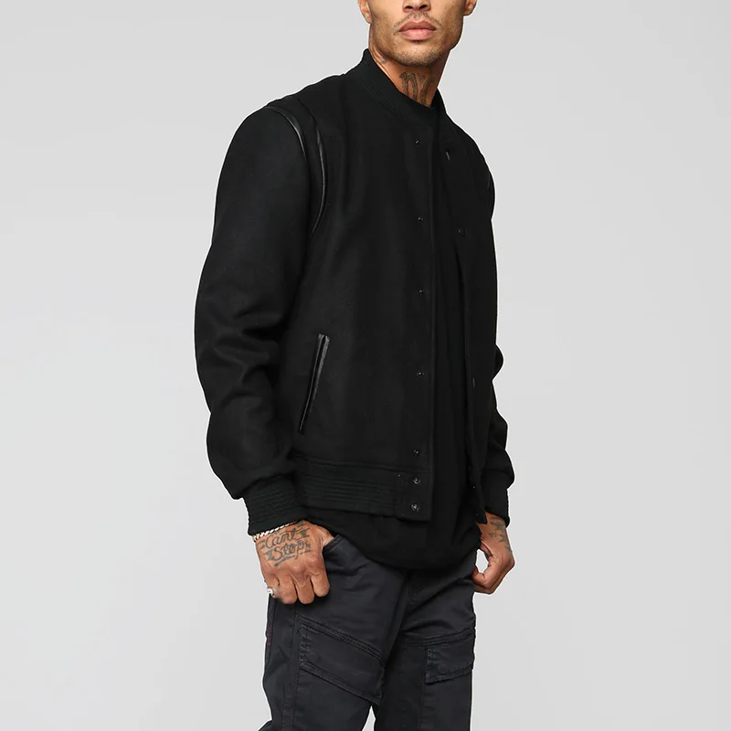 Мужская бейсбольная куртка с длинным рукавом на заказ Мужские Простые однотонные Куртки Varsity Letterman