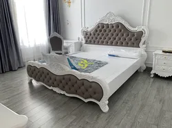 Classic red oak bed and upholstered in genuine leather