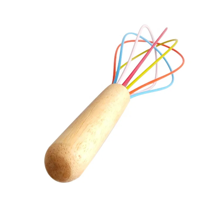 10 Inches Sturdy Oak Wood Silicone Wire Egg Beater Egg Whisk