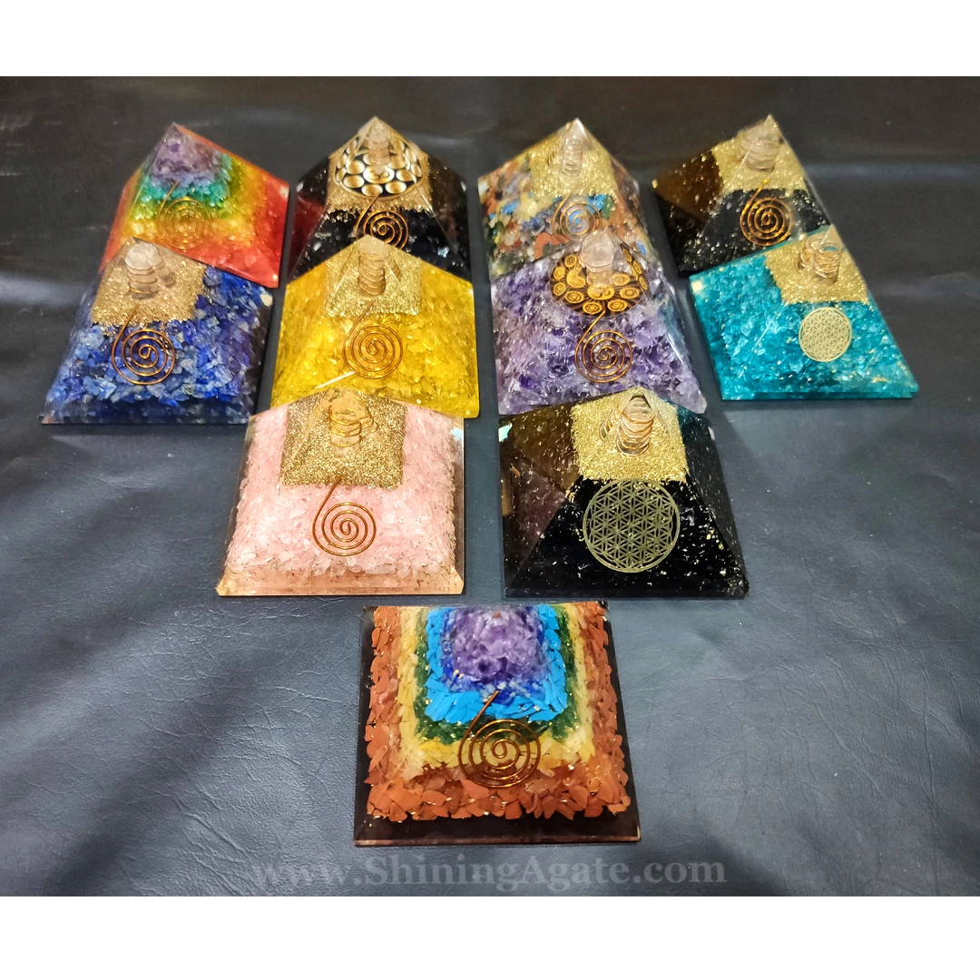 Mix Design Orgone Pyramid Wholesale Chakra Healing Orgonite Pyramid for EMF Protection Reiki Healing Pyramid for Meditation