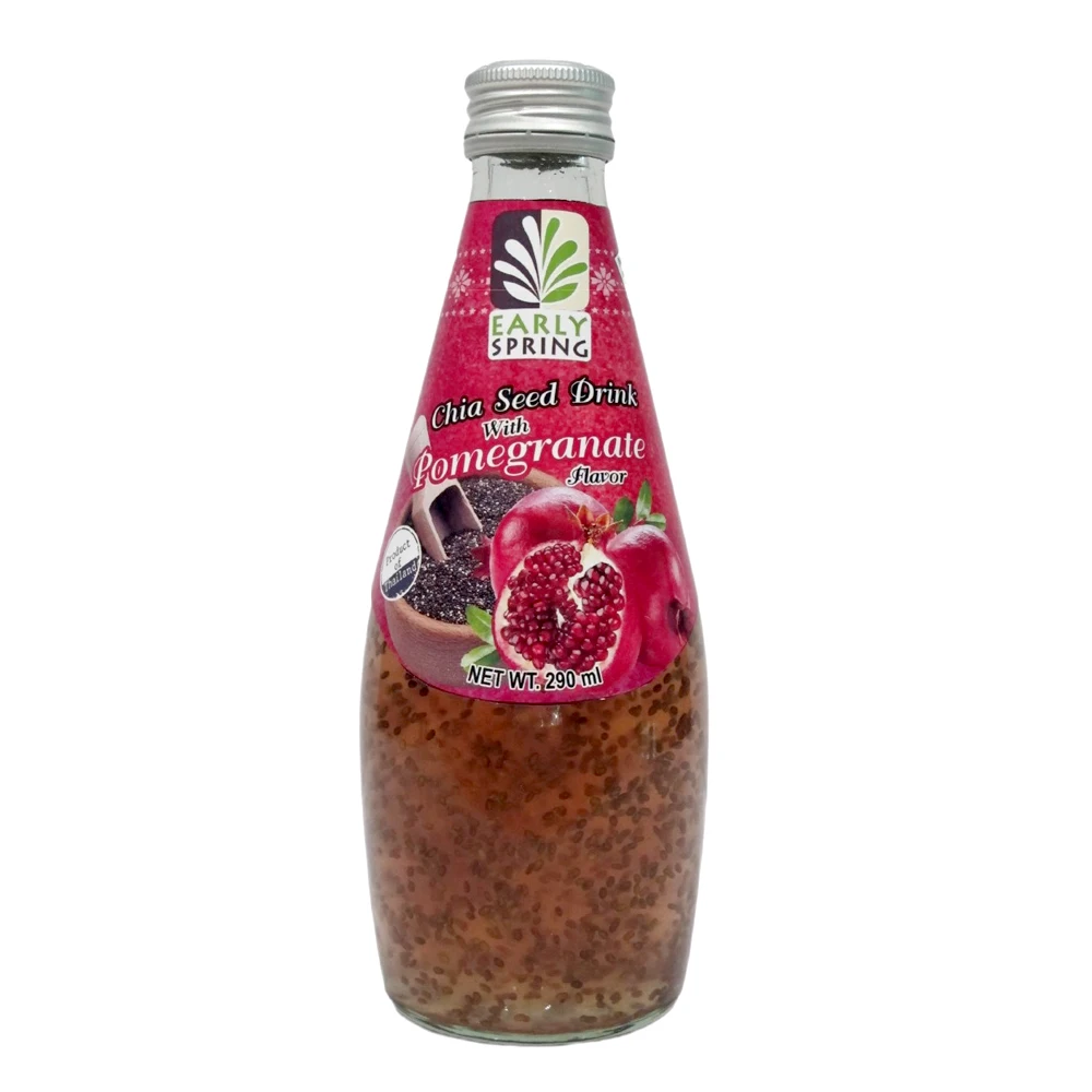 290ml Glass Bottle Chia Seed Drink with Pomegranate Fruit Flavor Beverage from Thailand GMP HACCP Certification