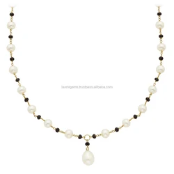 18K Gold Plated Choker Necklace Gold Queen Coin 925 Silver Pearl & Black onyx Beads Necklace