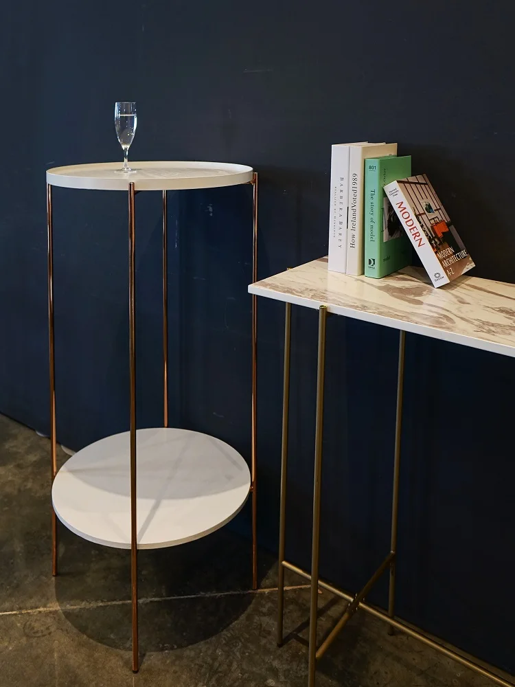 White Top Gold Marble Contemporary Console Table with Gold Base