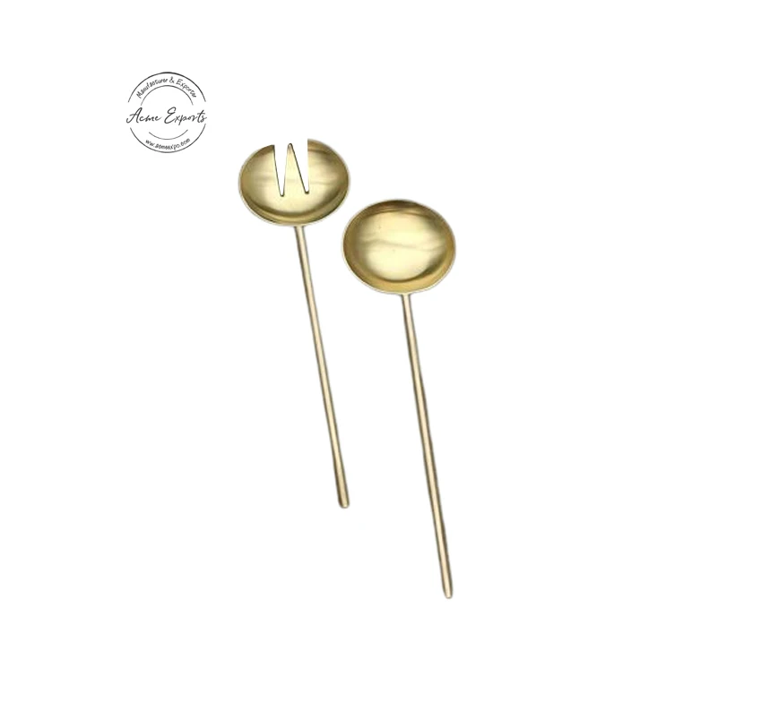  Оптовая продажа набор латунных серверов для салата индивидуальный дизайн матовая отделка длинный размер щипцов подачи королевская столовая посуда