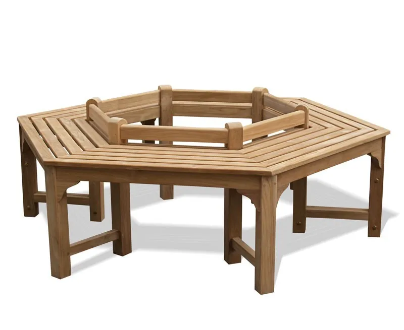 Low Back Camping Hexagonal Bench Teak Furniture