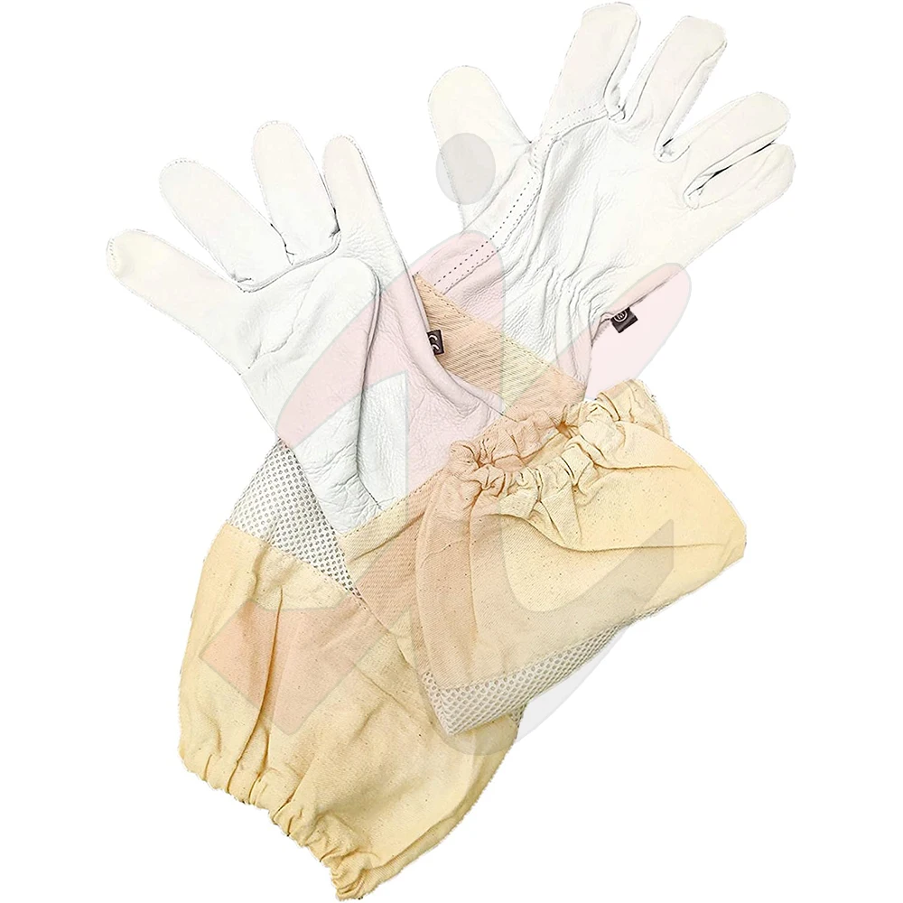 Premium Goatskin Leather Beekeeper Gloves With Long White Sleeve Bee Keeping