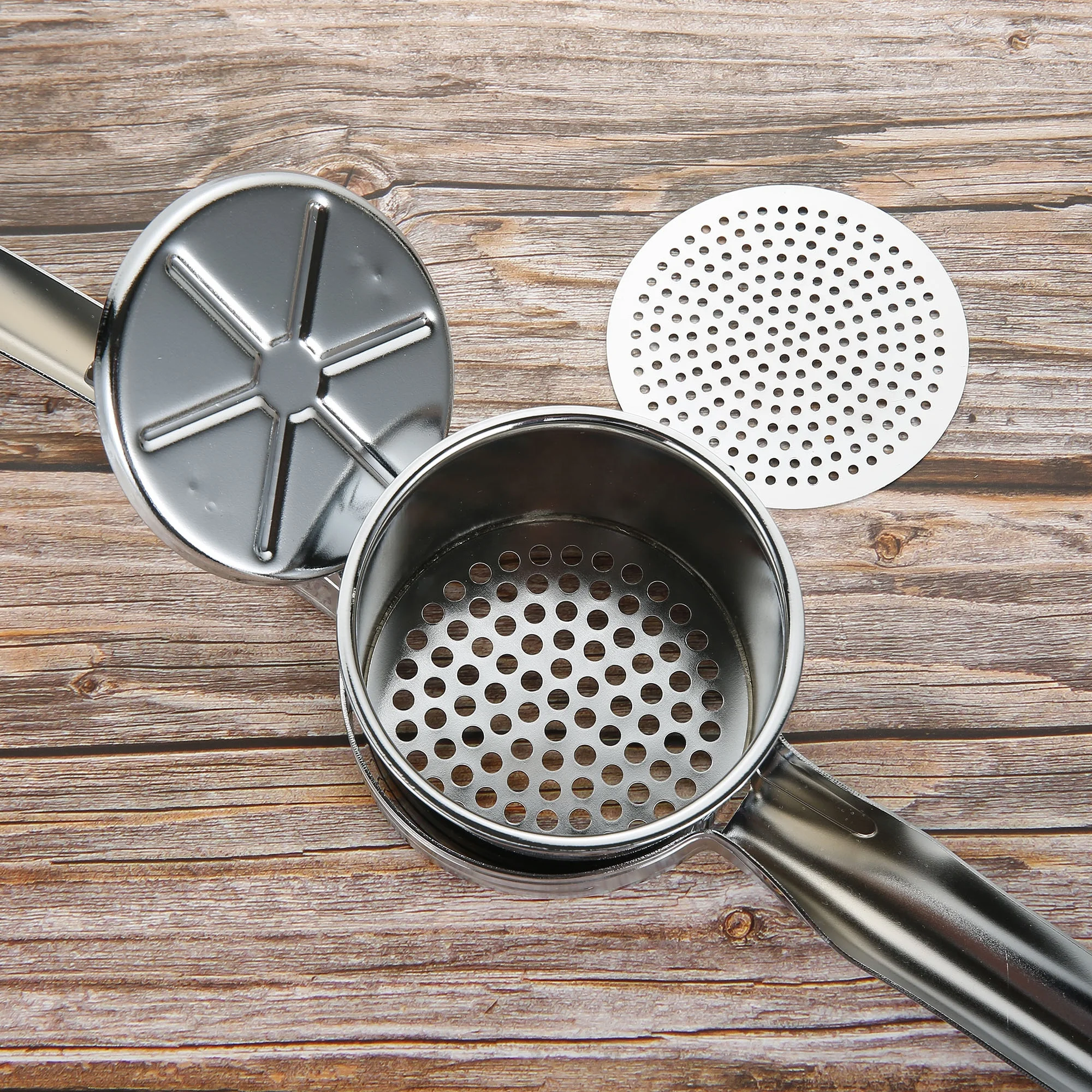 Fancy Chrome Plated Potato Ricer Non-Slip Grip Handle with 2 Discs for Larger Capacity  Vegetable Fruit Purees Juicer Baby Food