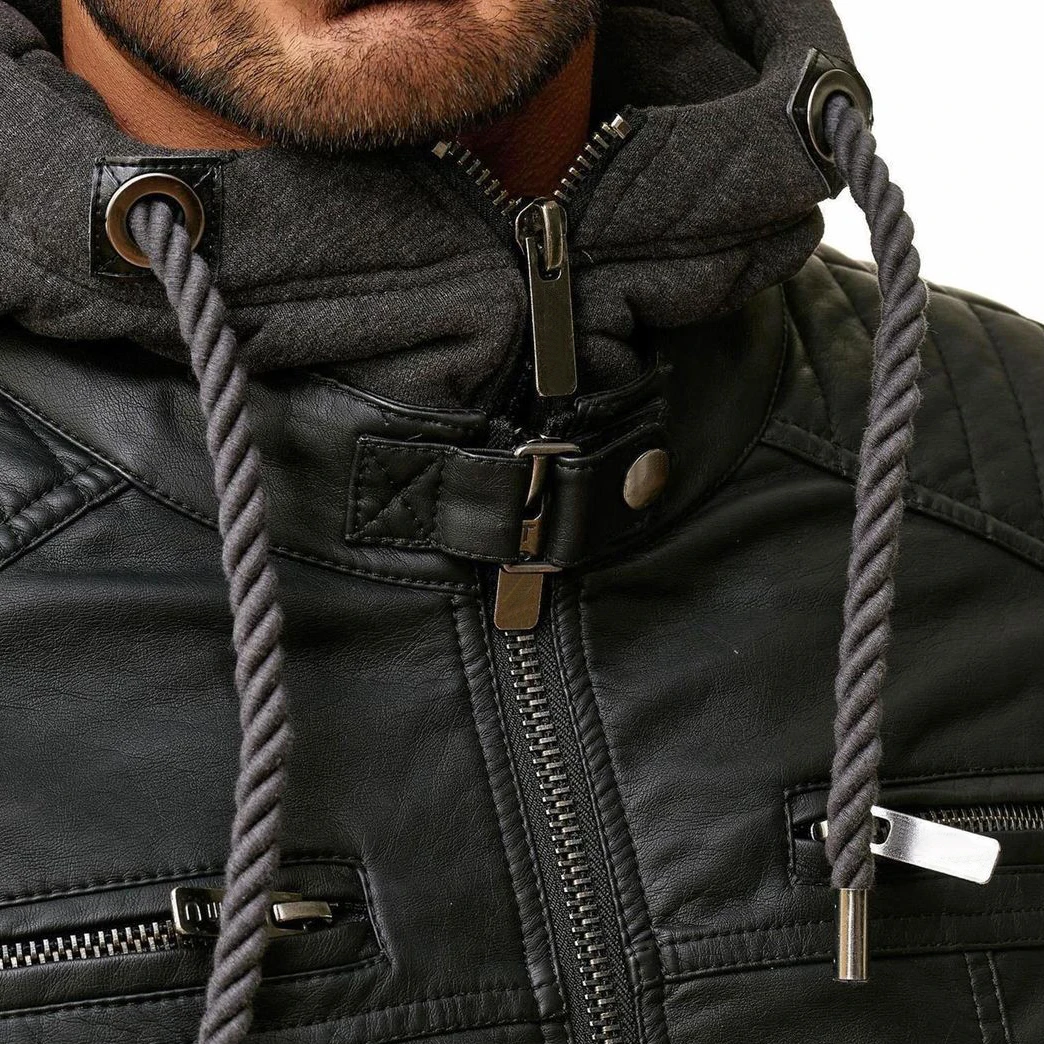 Оптовая продажа на заказ логотип печати с капюшоном натуральная кожаная куртка для мужчин Пакистан мотоциклист мужские черные кожаные куртки