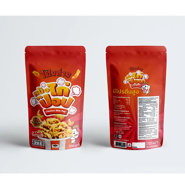 Poygai Crispy Fried Chicken Skin Pop Tom Yum Flavor 42 g. Premium Quality Product from Thailand for 100% Export for Wholesale