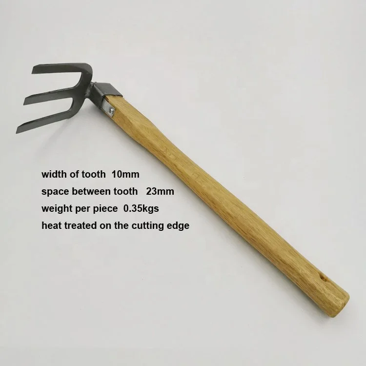 
high quality three tooth steel garden fork hoe with handle 