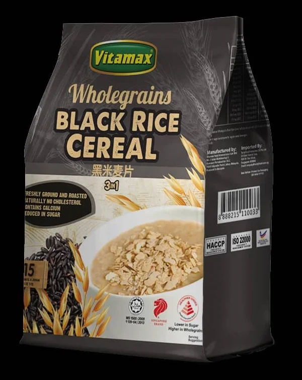 Best Selling Breakfast Low-Sodium Low-Fat Grain Wheat Oat Baked Vitamax Instant Wholegrains Black Rice Cereal 30g x 15s x 20p