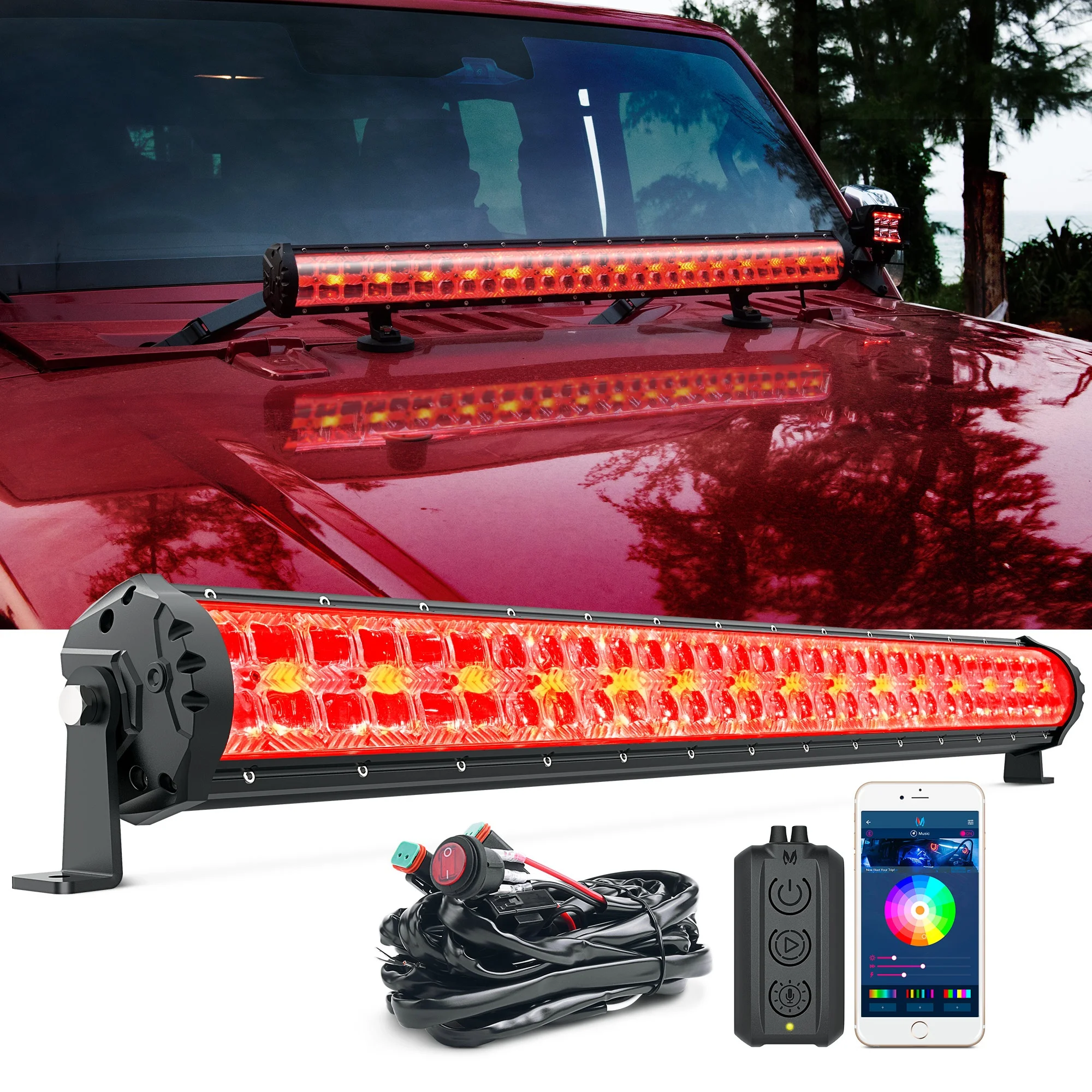 Двухрядный светодиодный светильник MICTUNING M2 RGBW 22/32/42/52 дюйма управление через приложение