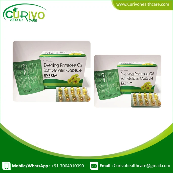 
Evening Primrose Oil, Gamma Linolenic Acid and vitamin E softgel capsule supplier in India 