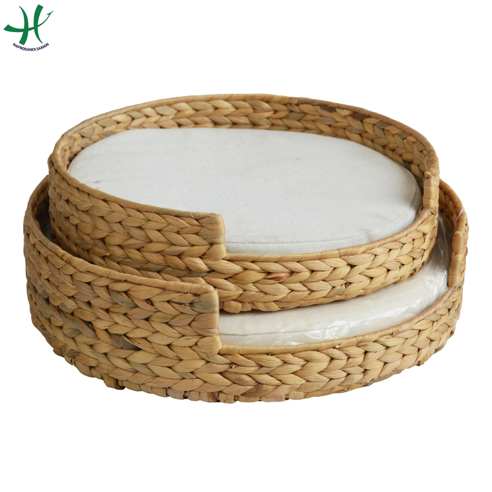 Handmade woven water hyacinth pet house, pet cage, pet house with fabric cushion inside made in Vietnam