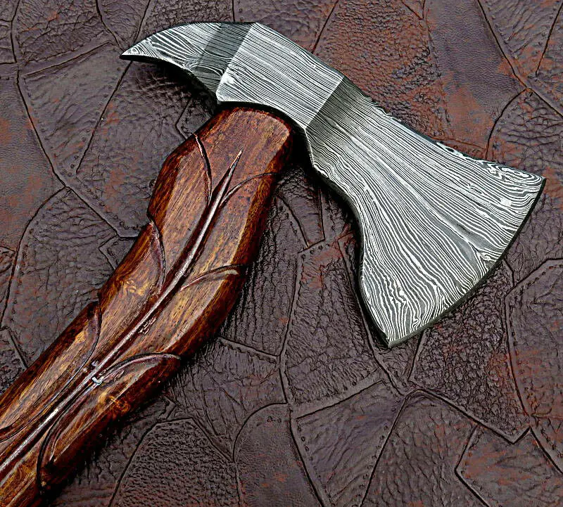 Топор Ручной Работы Из Дамасской Стали TOMAHAWK, топор с ручкой из розового дерева