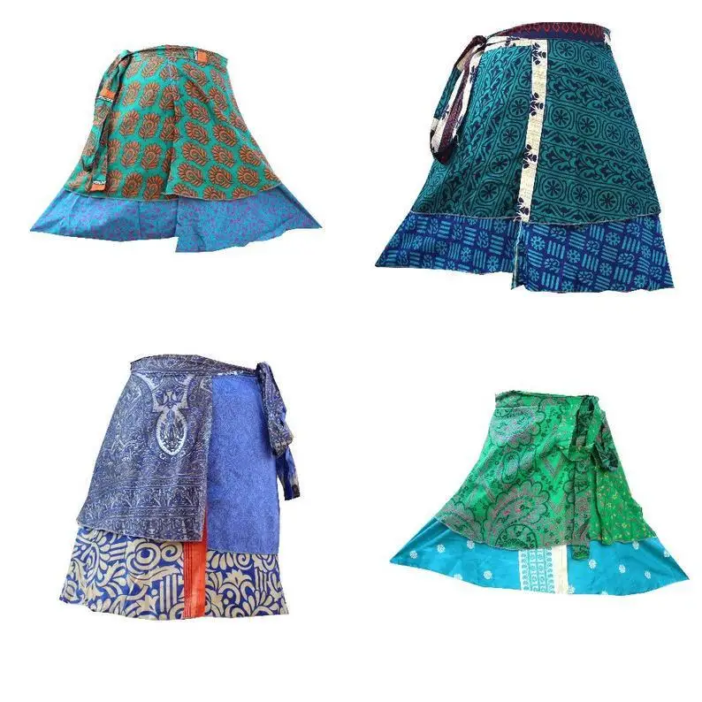  Short sarong wrap skirts vintage sari beach mini Vintage Silk Bohemian Hippie Beach Magic short Dress