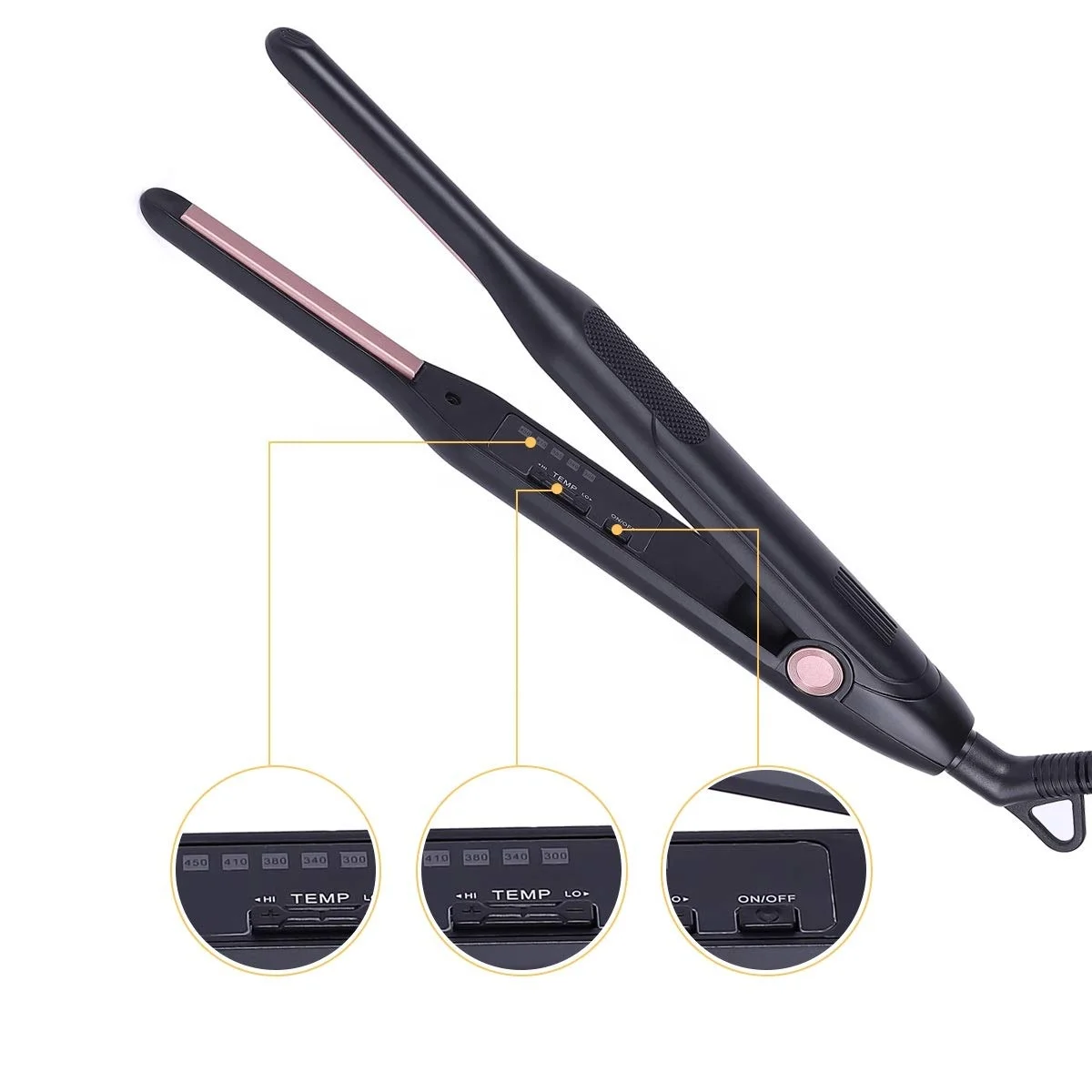 Small Flat Iron Professional 1/3 inch Plate Short Hair Beard & Pixie Cut Instant Heat up Dual Voltage Hair Straightener
