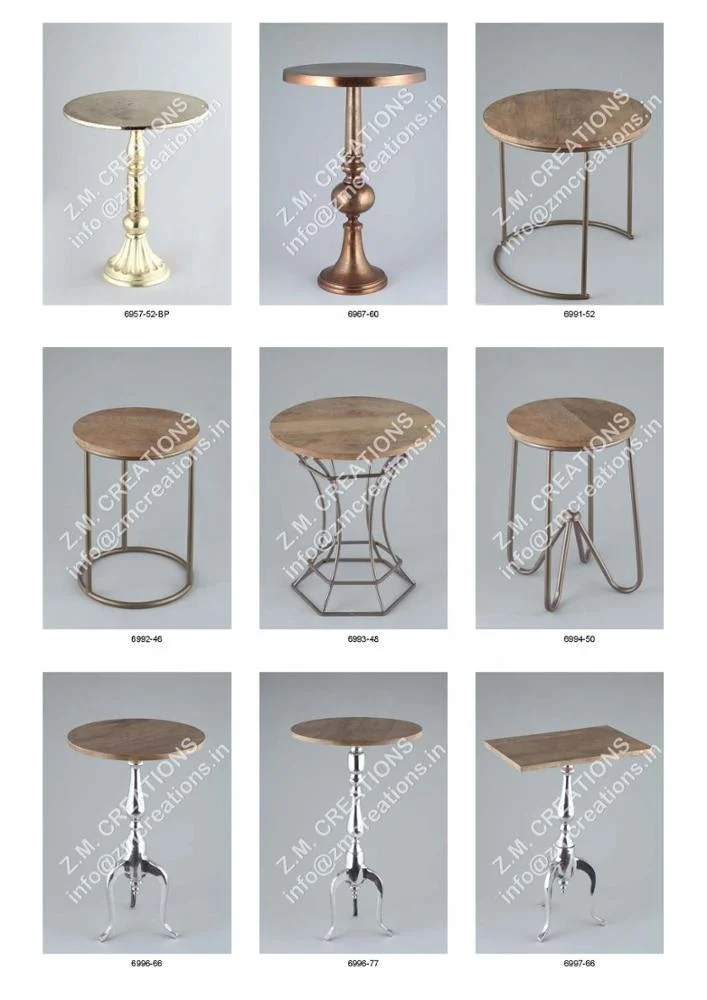 Coffee Table Set Aluminum And Mango Wood Material Silver Color Round Shape Living Room Hotel And Home Decoration Top Trending