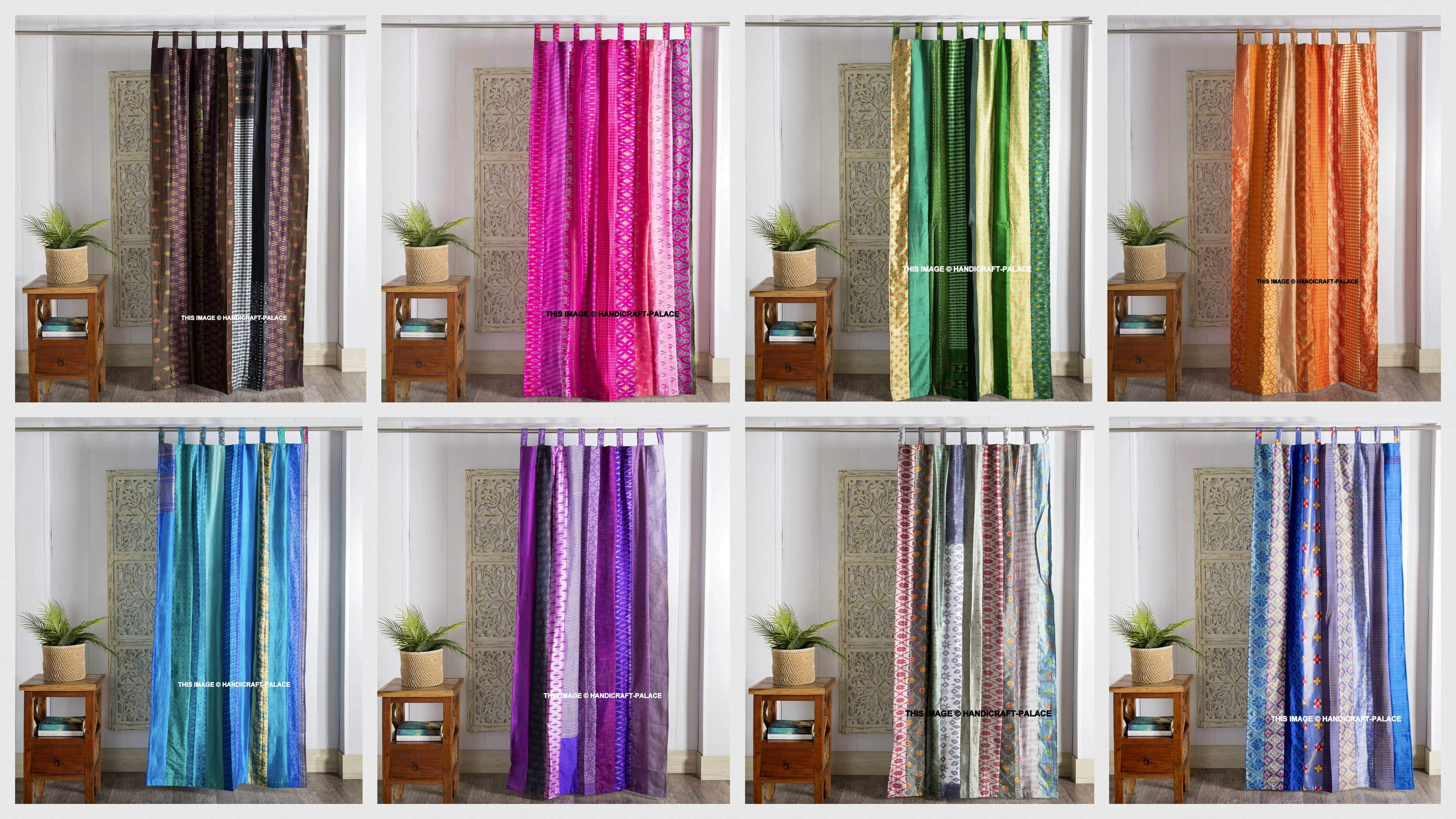  2 шт. винтажные шелковые сари оконные шторы индийские Лоскутные серые занавески