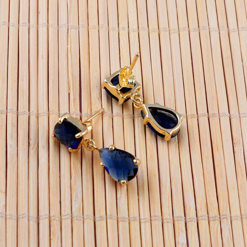 Mode Joyas 18 карат Позолоченные лондонские синие Топаз Драгоценные Камни крючок ювелирные изделия для социальных функций драгоценных камней изделия. E-447