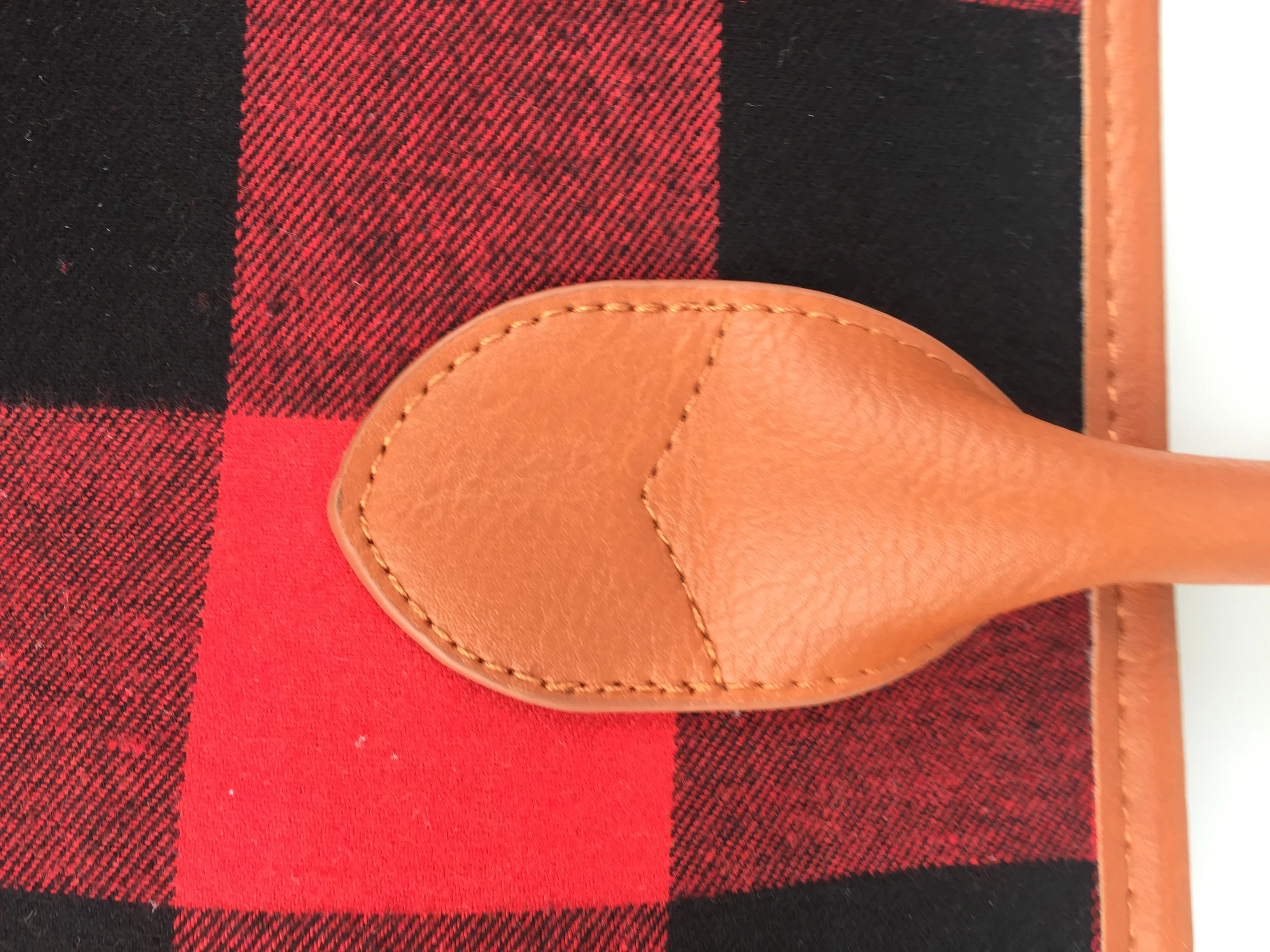 
Red Tartan Tote Cotton Canvas High Capacity Red Plaid Double Ear Bag 