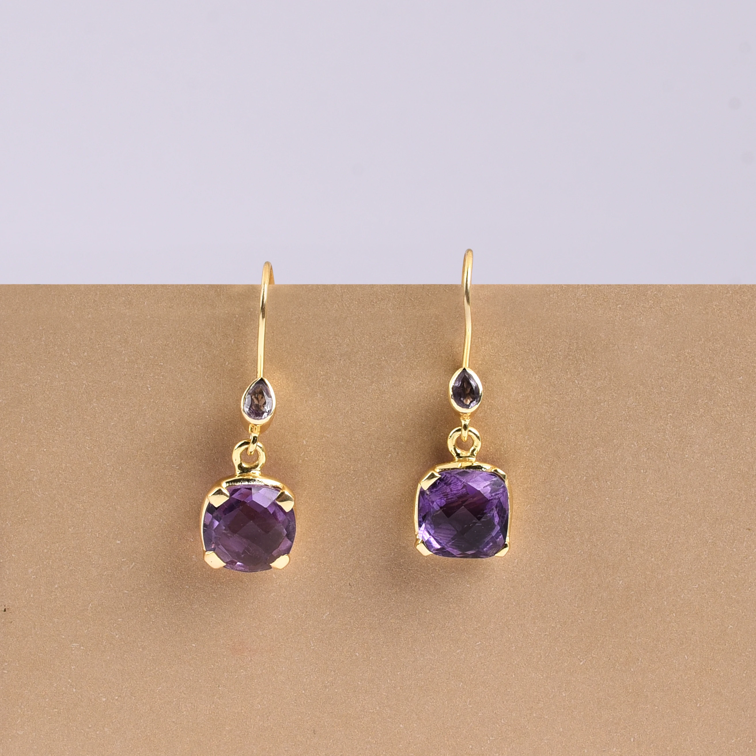 Оптовая цена на заказ из желтого золота Сертифицированный серьги с 100% натуральный аметист и алмаз драгоценного камня Casa De плата