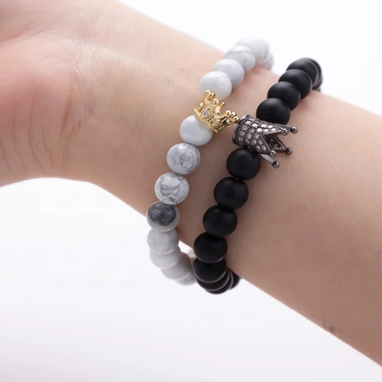 Gold Plated Beads Bracelet Imperial Crown King Couple Relationship Bracelets Luxury Fashion Charm Jewelry