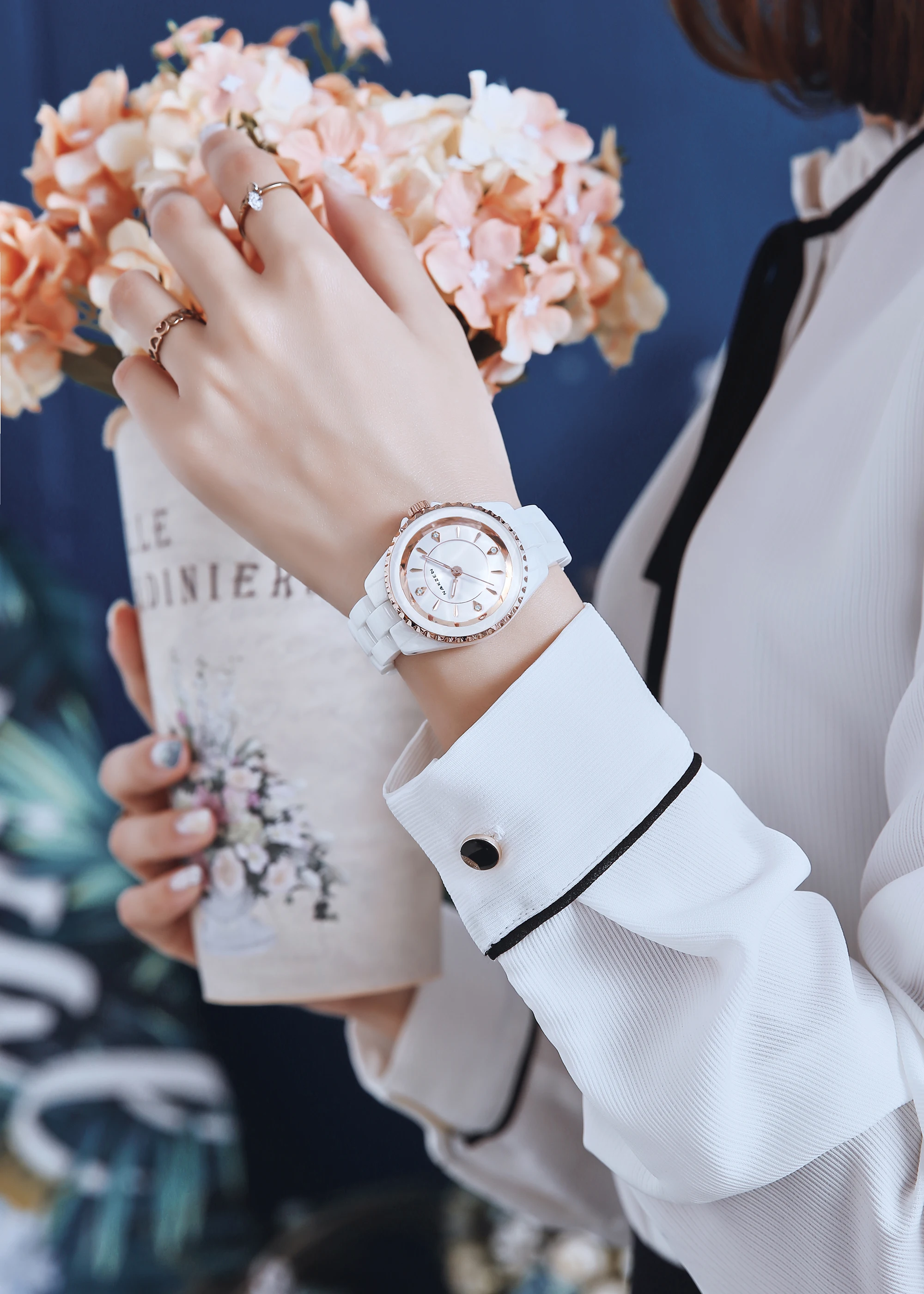 
NAKZEN brand watch for lady elegant ceramic quartz wristwatch waterproof uhren damen stylish ladies watch women 