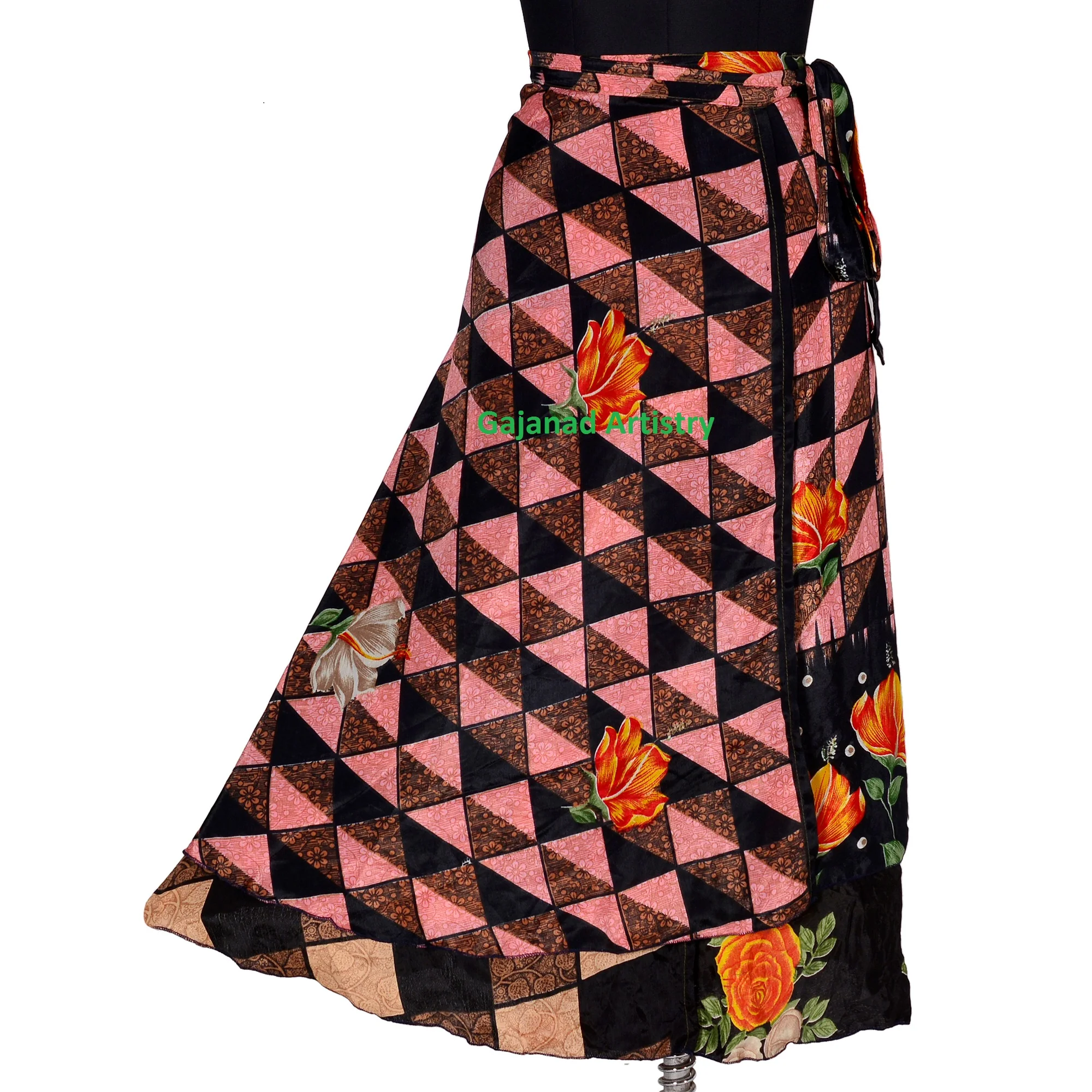 Wrap Long Skirt Festival Summer Casual Skirts Beach Sexy Look Designer Printed  Silk Sari Reversible Two Layer long Wrap Around