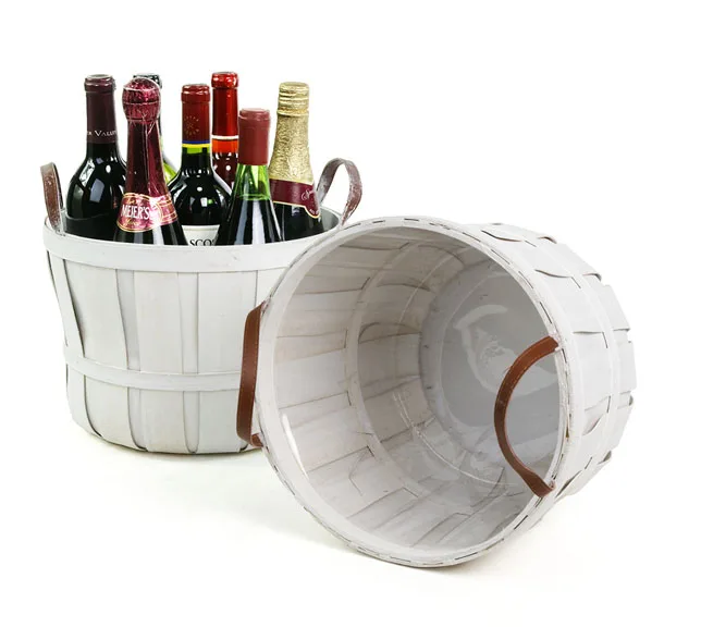 Woodchip Bushel Basket with Faux Leather