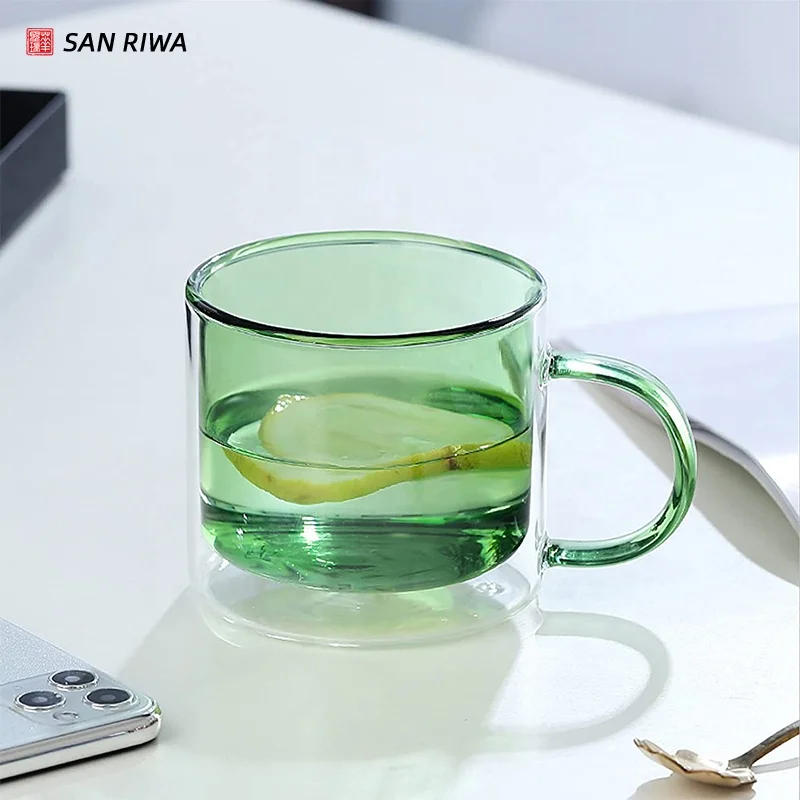 Colored Glass Cup Double Walled Glass Mug Borosilicate Glass Cup