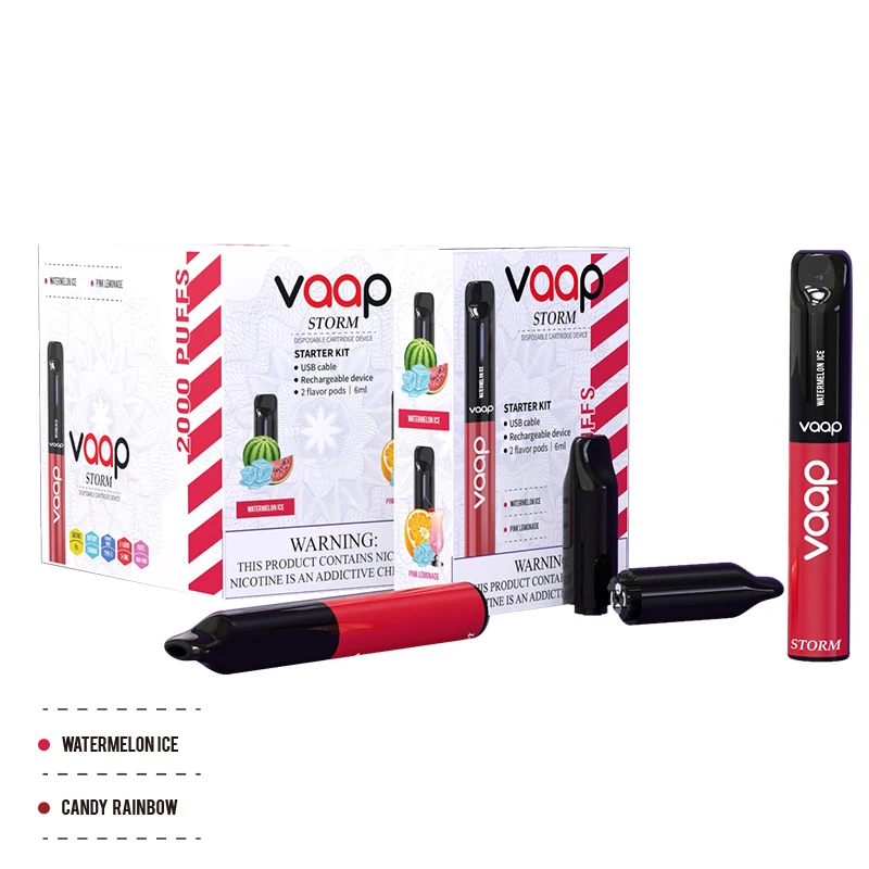 In Stock 2021Top Selling Vape Pen E-cigarette Starter Kit Device 2 Pods 1000+1000 Puffs Wholesale 10 Colors 15 Flavors Available