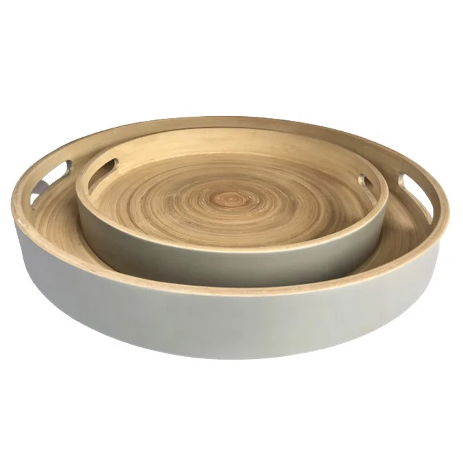 Wood tea trays ecofriendly rattan serving tray new arrival