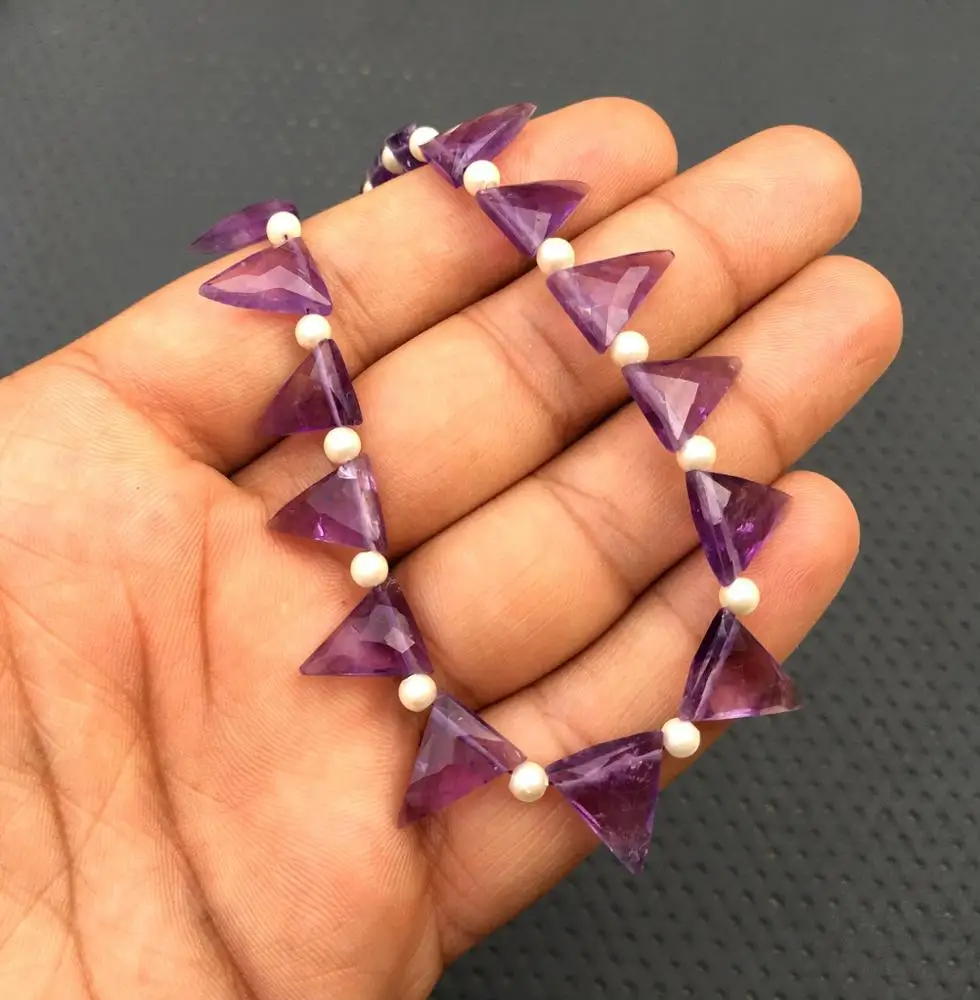 Natural Amethyst Gemstone Faceted Triangle Shape Briolette Beads Making DIY Jewelry February Birthstone Wholesale