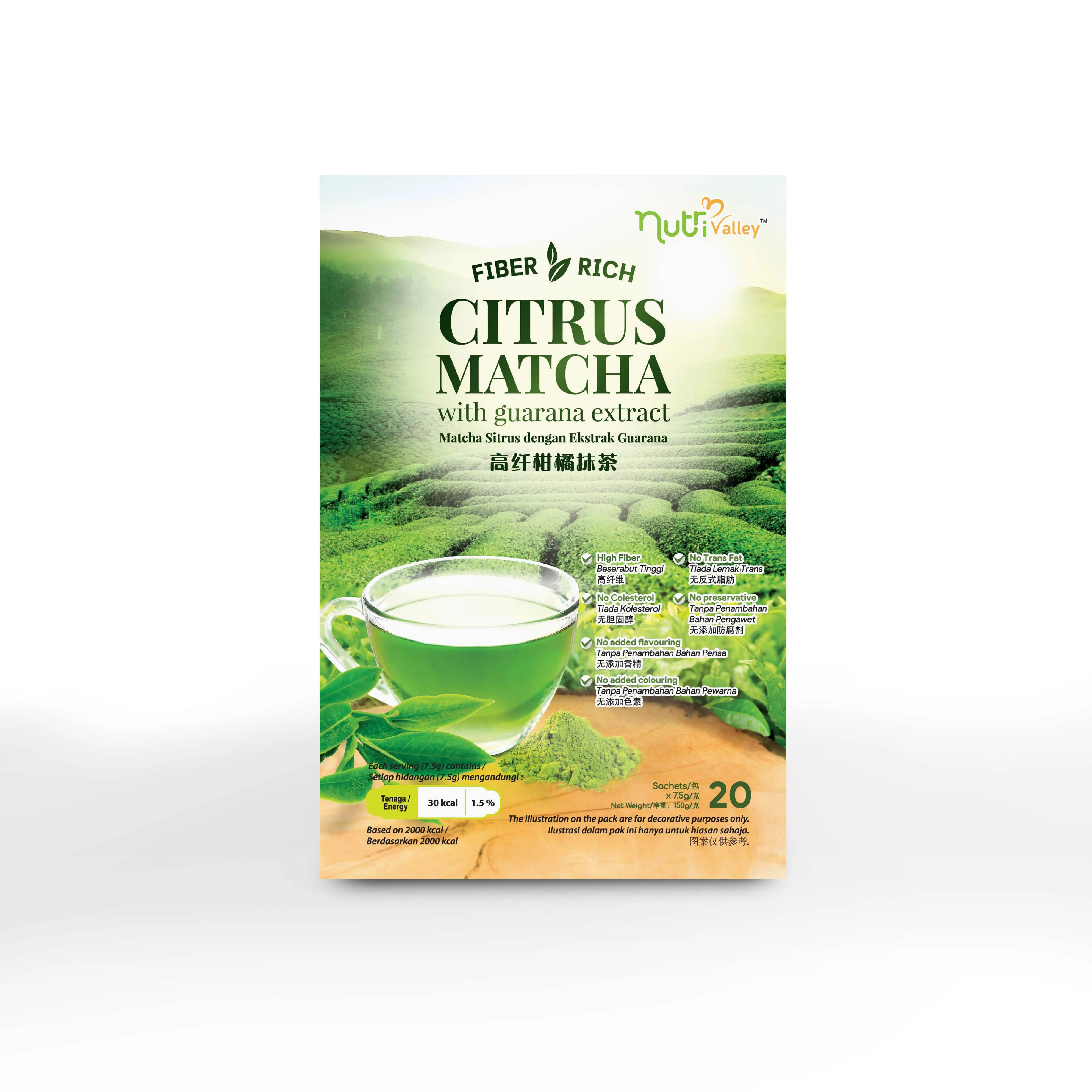 OEM ODM Slimming Weight Loss Matcha Tea With Lemon Extract Guarana And avocado For Private Label