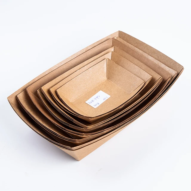 3 Lb Disposable Paper Food Boats Heavy-Duty Grease-Resistant Kraft Paper Food Serving Tray Ideal for Festival, Carnival
