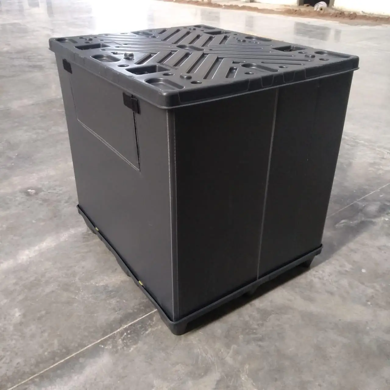 Складные пластиковые поддоны 1200x1000 x вертикальная высота с верхней и нижней крышкой 9001:2018-серый цвет