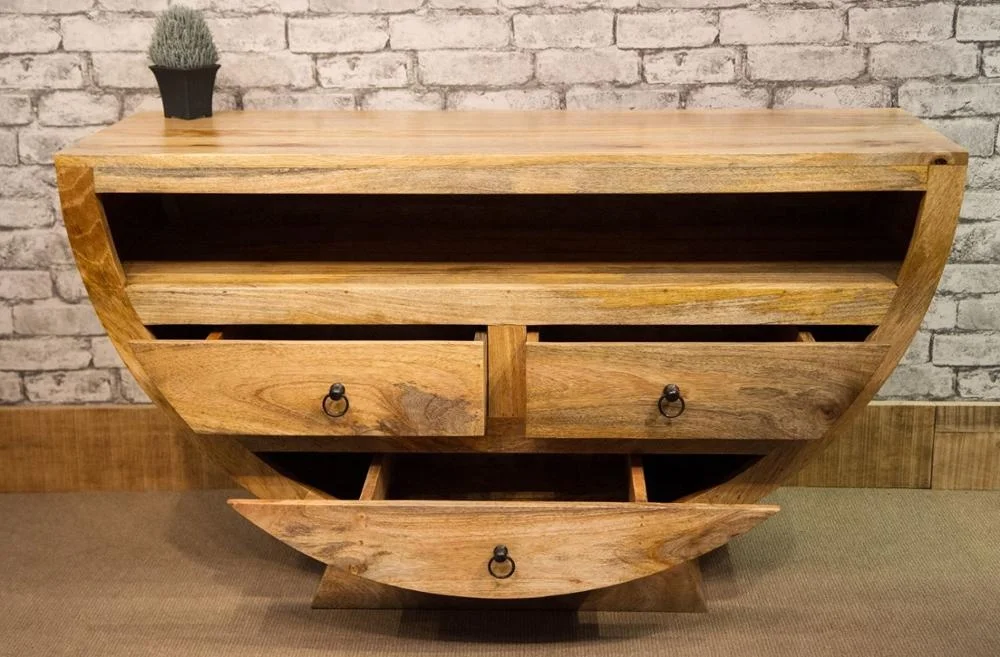 Solid Mango wood Rounded TV stand, Mago wood tv unit with drawer