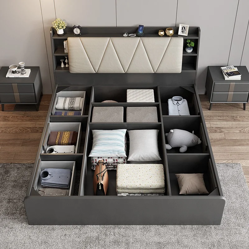 High Quality Bed Room Furniture Bedroom Double Size Storage Wooden Mattress Bed with Drawers