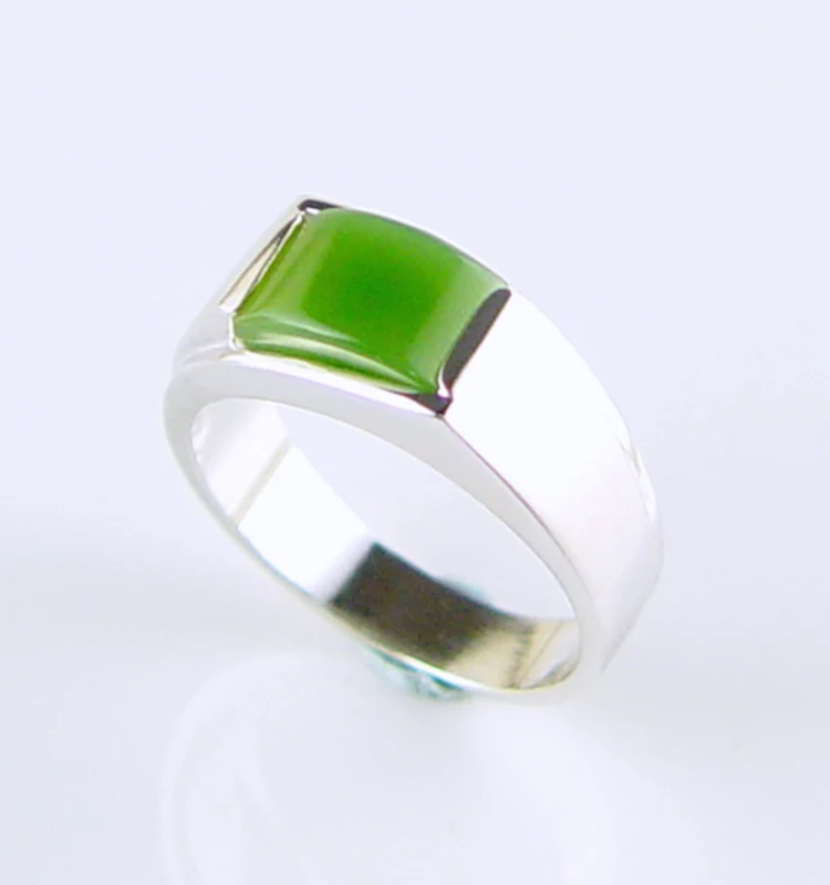Factory manufacturer green jade silver jewelry 925 sterling design natural jade band ring