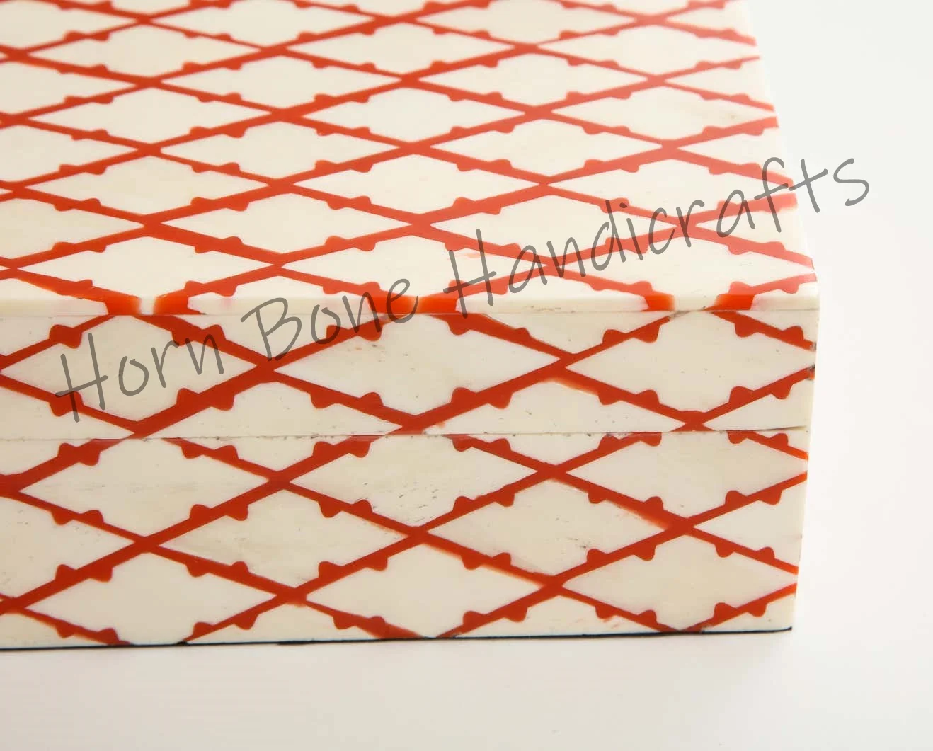 Wholesale Rectangular Bone Inlay Decorative Box in Tomato Red Color Bone Inlay Storage Box Tableware Decor Handicrafts in India