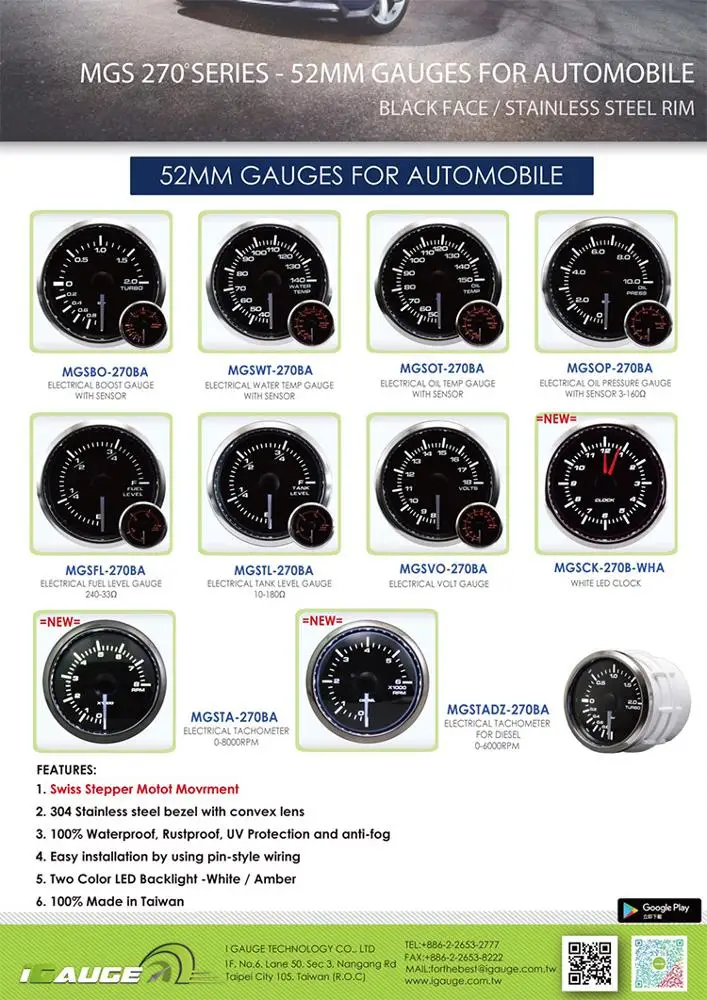 52mm electrical black face tachometer for automotive