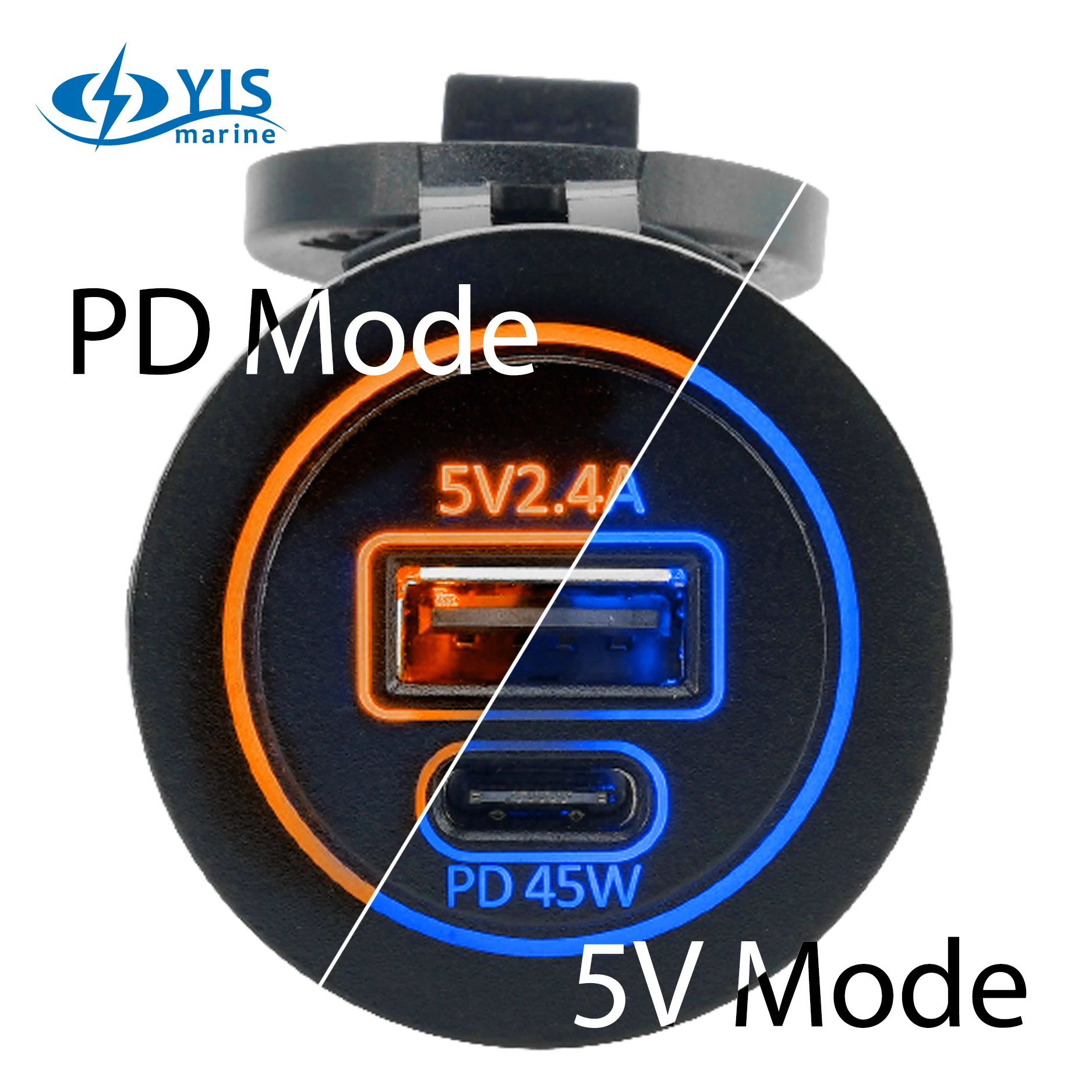 DIY PD 12v dual usb socket charger bus car port adapter power outlet marine rv lighter waterproof 1A1C