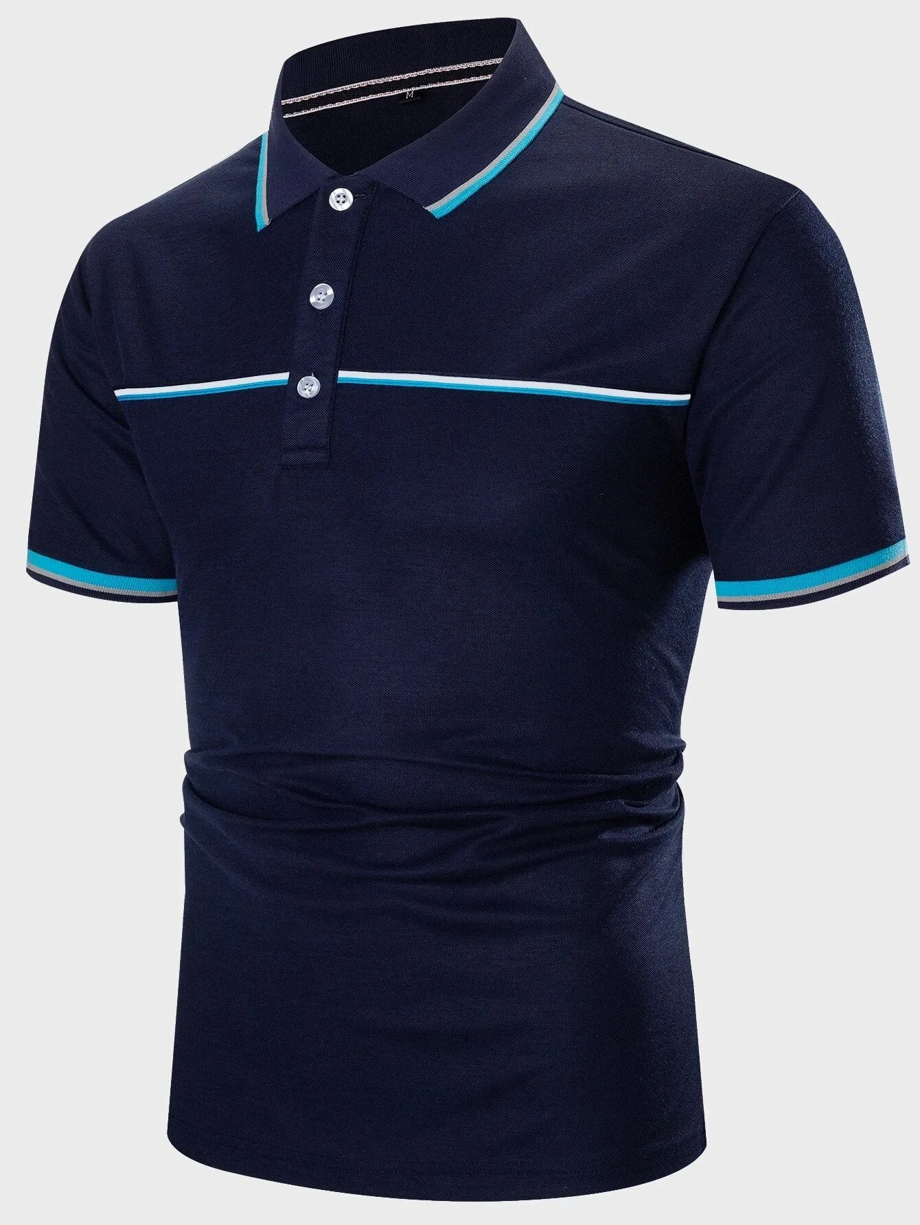 OEM customized Labels work uniform plain with blue striped unisex polyester fitness Plain Short Sleeve Casual Polo Shirts