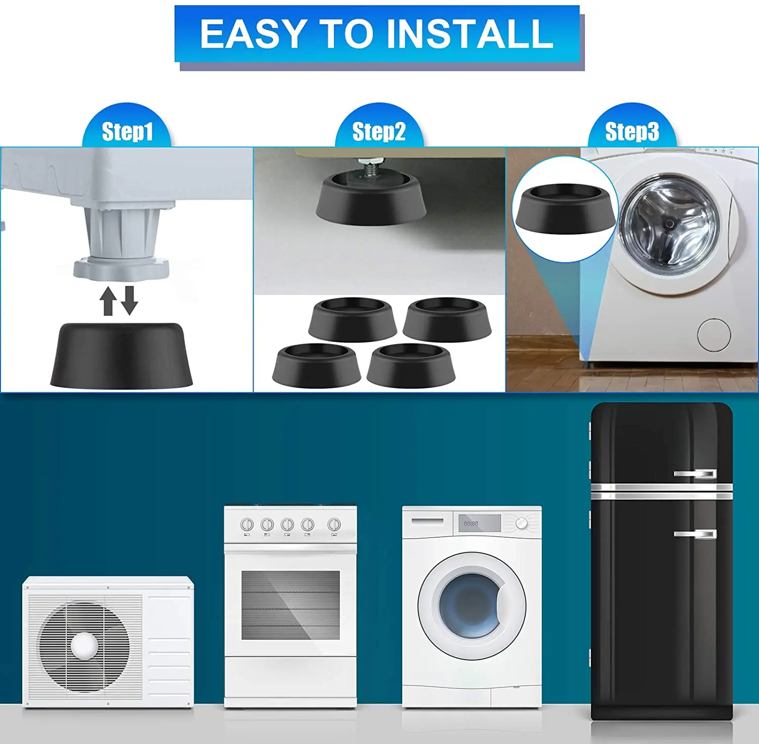 Black or white color Anti Vibration feet pads for Washing Machine  Furniture Feet Pads Universal