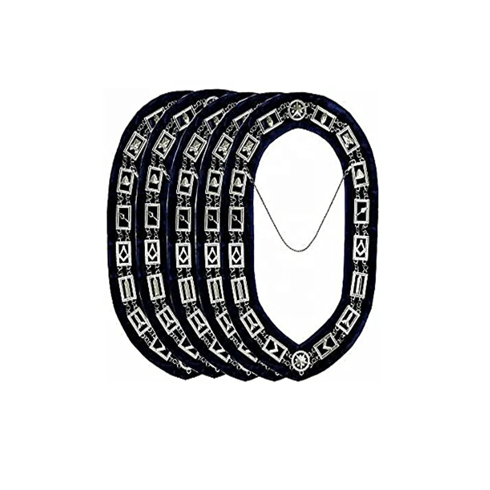 Masonic Blue Lodge Chain collar with Royal Blue Velvet and working tool jewels best quality chain collar