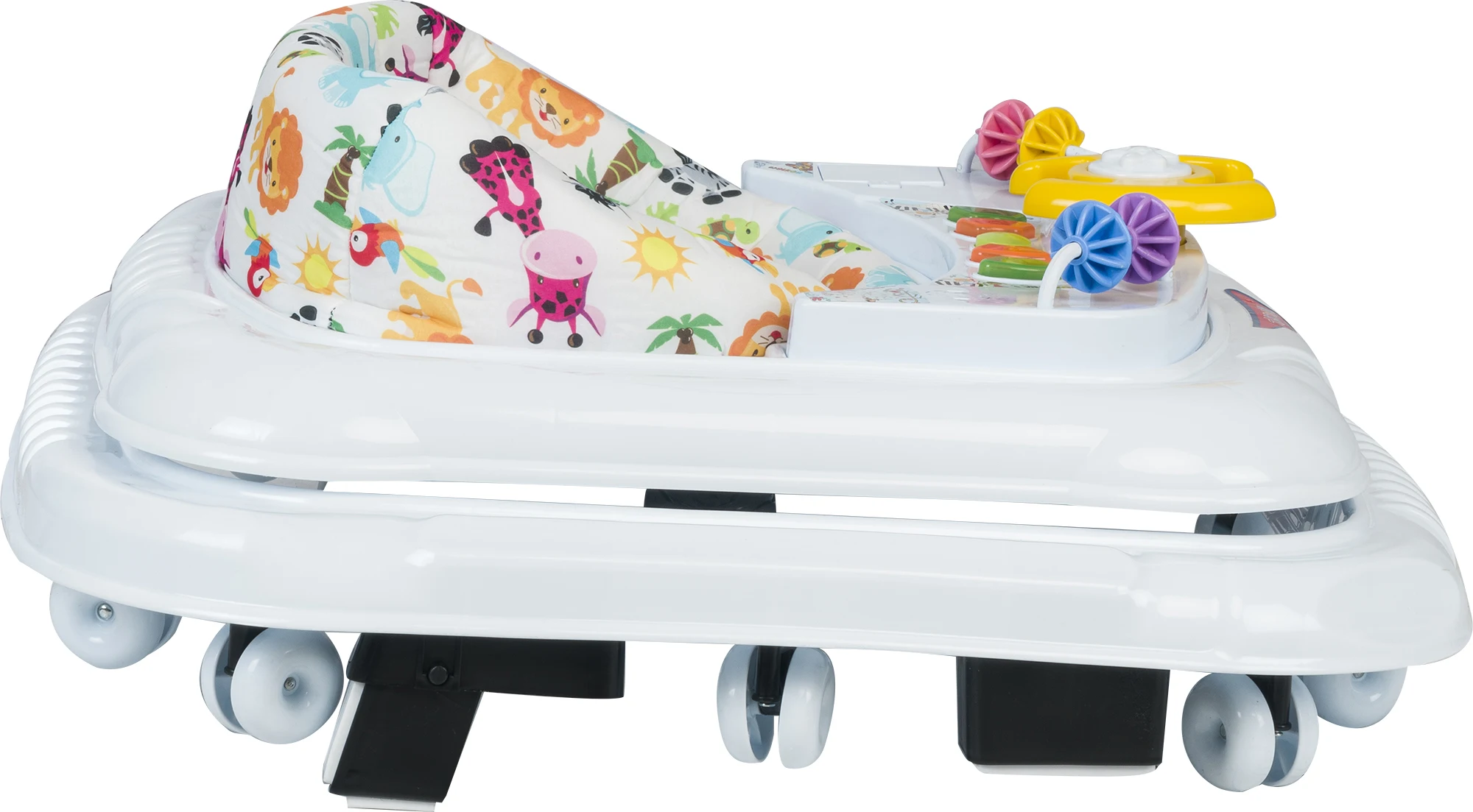 New Baby Walker Foldable Iron Plastic 5 Different Music Light Button Funny Toys Toddler Learn Walk Cheap Swivel Wheels OEM