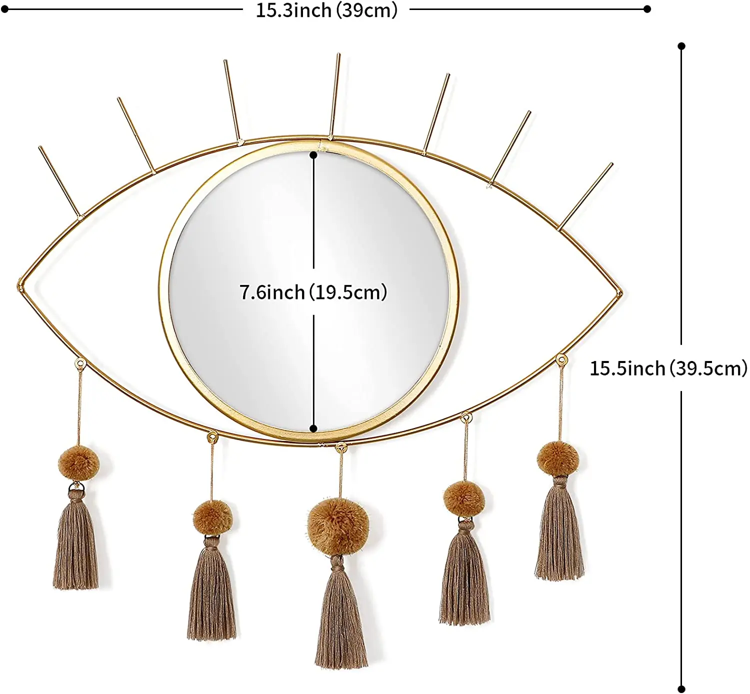 Boho Eye Wall Mirrors Decorative evil eye Metal Mirrors Gold Mirror with Tassels Great Wall Art for Bathroom Bedroom Living Room