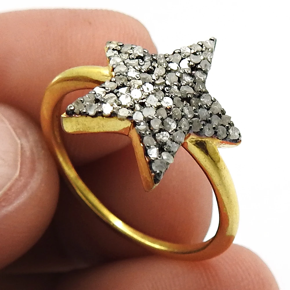 Gold Plated Pave diamond STAR Ring 925 sterling silver handmade jewelry Engagement Wedding Gift for girl party wear jewelry